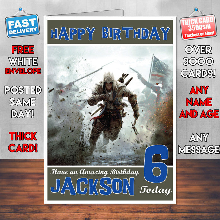 Personalised Kids Connor Assassins Creed Game Inspired Style Birthday Card (SA)