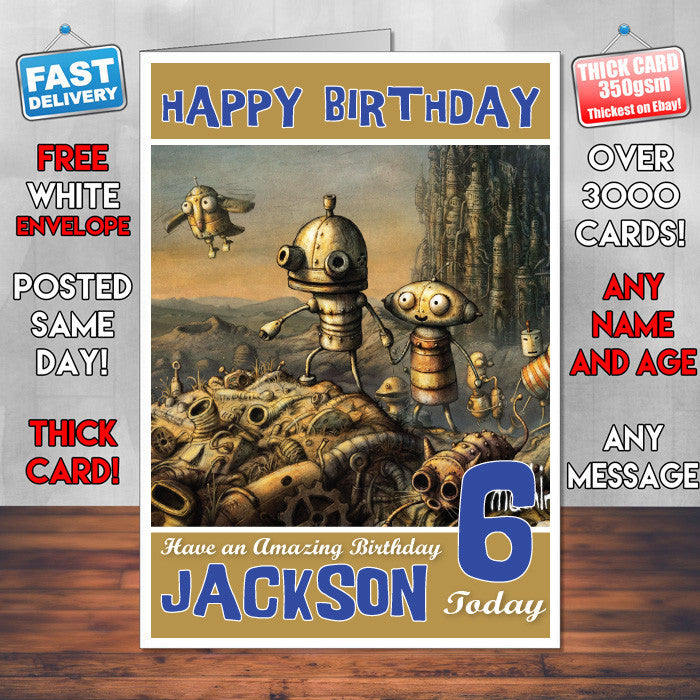 Personalised Kids Cover Machinarium Game Inspired Style Birthday Card (SA)