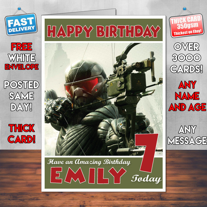 Personalised Kids Crysis 14 Game Inspired Style Birthday Card (SA)