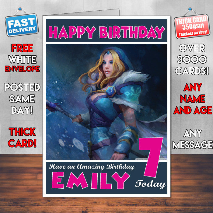 Personalised Kids Crysta Maiden Dota 2 Game Inspired Style Birthday Card (SA)