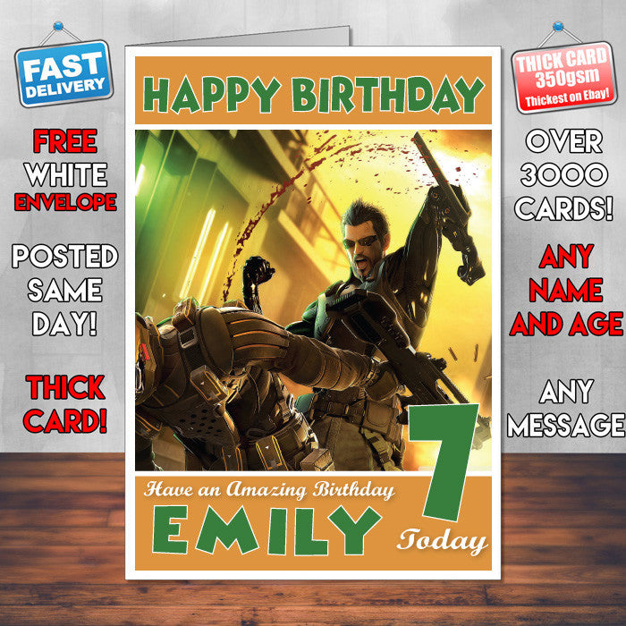 Personalised Kids Deus Ex Human Revolution 1 Game Inspired Style Birthday Card (SA)