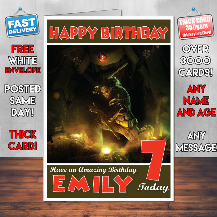 Personalised Kids Deus Ex Human Revolution 2 Game Inspired Style Birthday Card (SA)