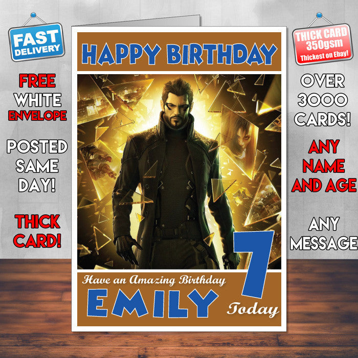 Personalised Kids Deus Ex Human Revolution Game Inspired Style Birthday Card (SA)