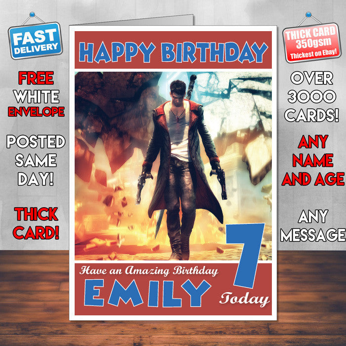 Personalised Kids Devil May Cry 1 Game Inspired Style Birthday Card (SA)