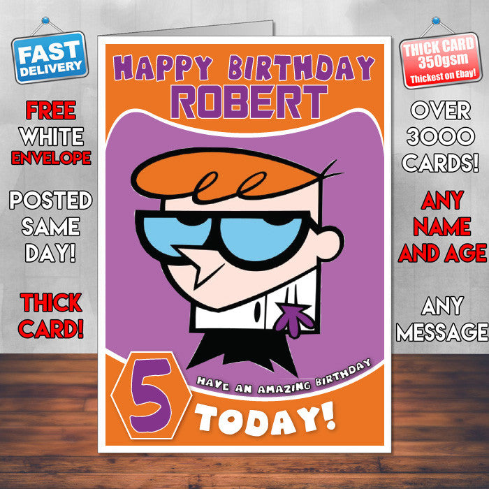 Personalised Kids Inspired Dexter Lab Birthday Card (SA)
