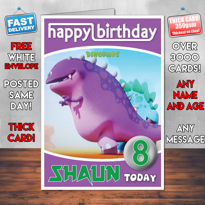 Personalised Kids Inspired Dinopaws 10 Style Theme Personalised Kidshows Birthday Card (SA)