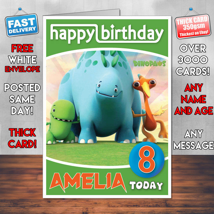 Personalised Kids Inspired Dinopaws 1 Style Theme Personalised Kidshows Birthday Card (SA)