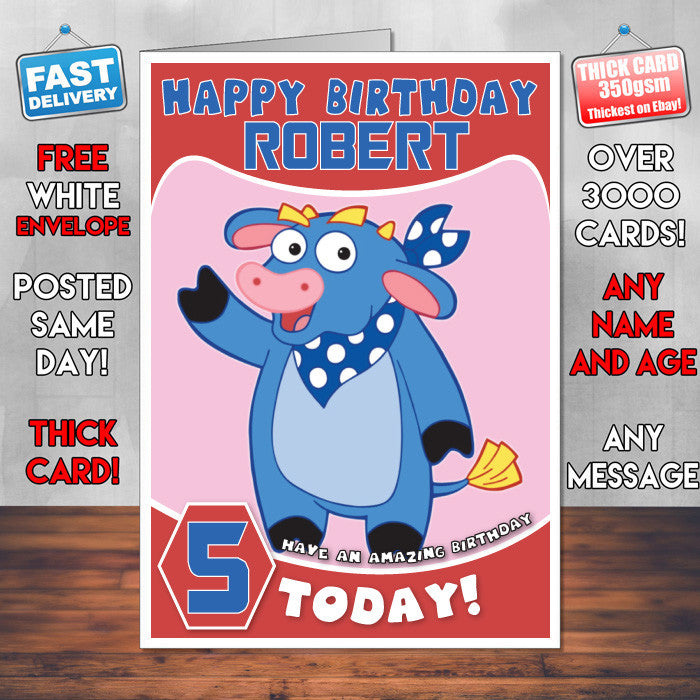 Personalised Kids Inspired Dora 07 Birthday Card (SA)