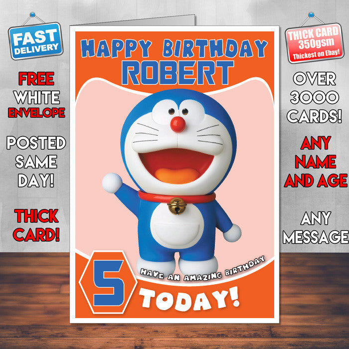Personalised Kids Inspired Doraemon 3D CGI Birthday Card (SA)