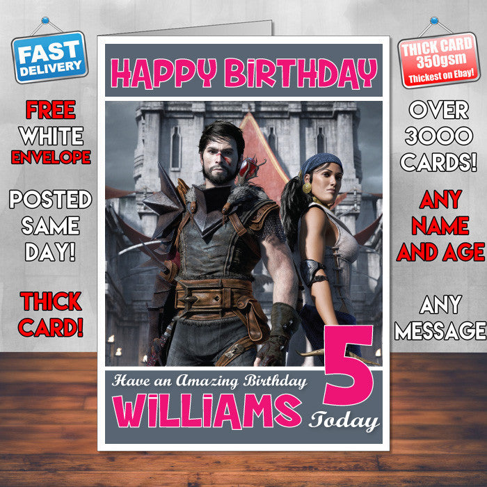 Personalised Kids Dragon Age 1 Game Inspired Style Birthday Card (SA)