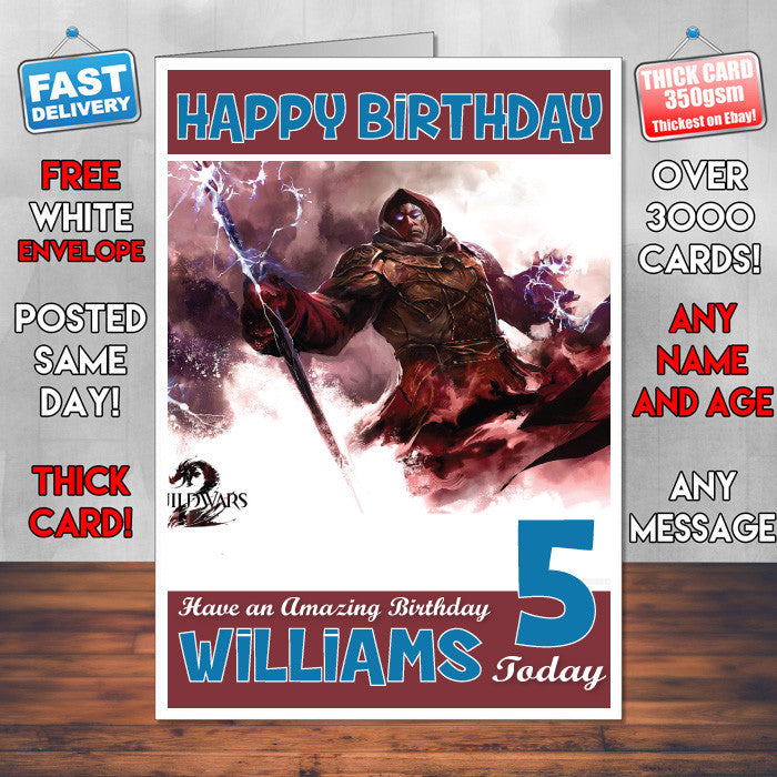 Personalised Kids Elementalist Male Guild Wars Game Inspired Style Birthday Card (SA)