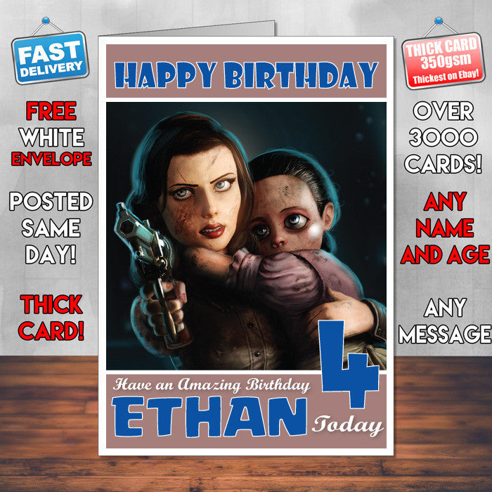Personalised Kids Elizabeth Bioshock Infinite Game Inspired Style Birthday Card (SA)