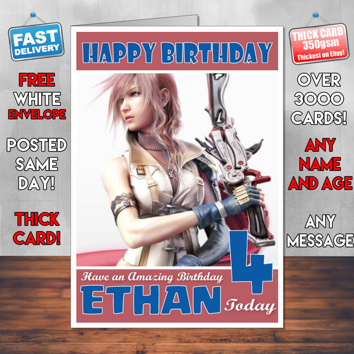 Personalised Kids Ffxiii Lightning Game Inspired Style Birthday Card (SA)