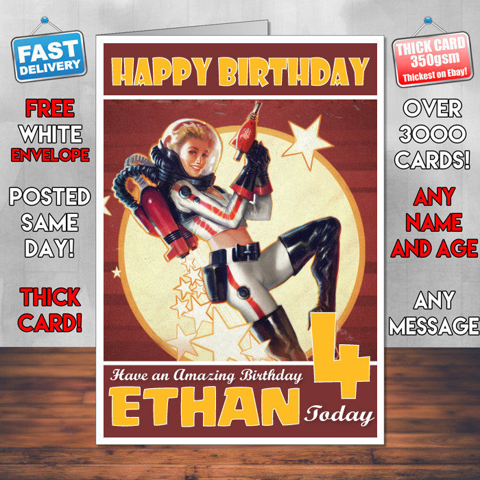 Personalised Kids Fallout 4 Nuka World Game Inspired Style Birthday Card (SA)