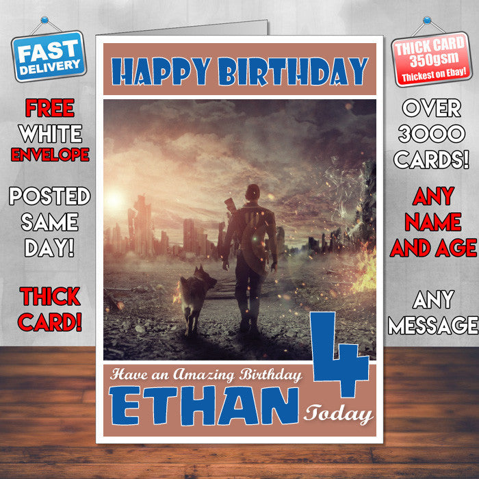 Personalised Kids Fallout Photo Manipulation Game Inspired Style Birthday Card (SA)