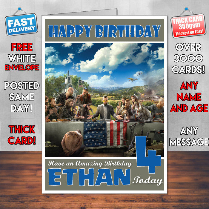 Personalised Kids Far Cry 2 Game Inspired Style Birthday Card (SA)