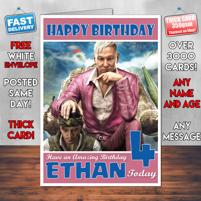 Personalised Kids Far Cry 3 Pagan Min Game Inspired Style Birthday Card (SA)