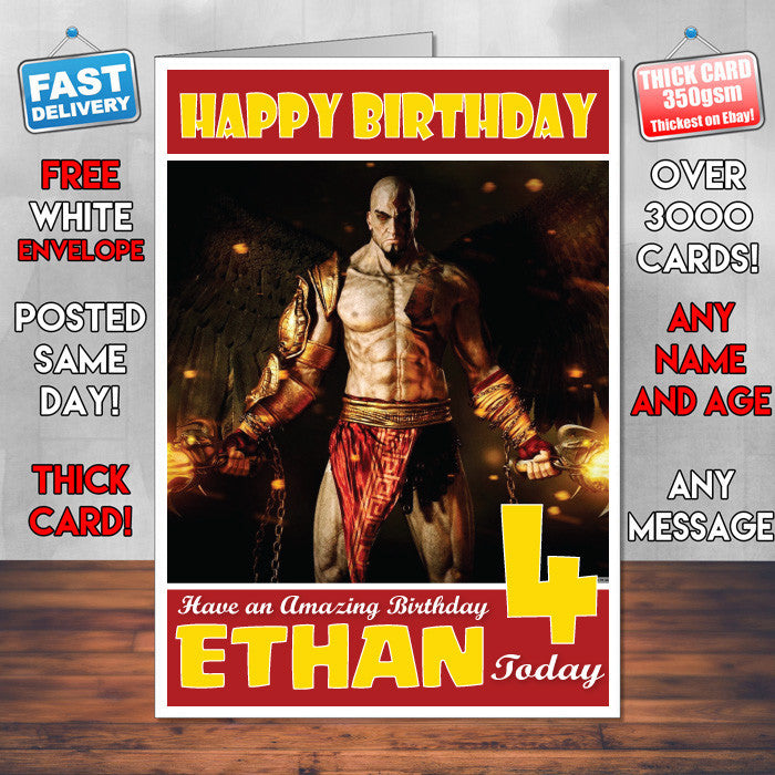 Personalised Kids God Of War 1 Game Inspired Style Birthday Card (SA)
