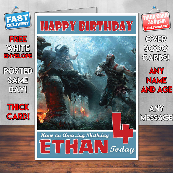 Personalised Kids God Of War 2 Game Inspired Style Birthday Card (SA)