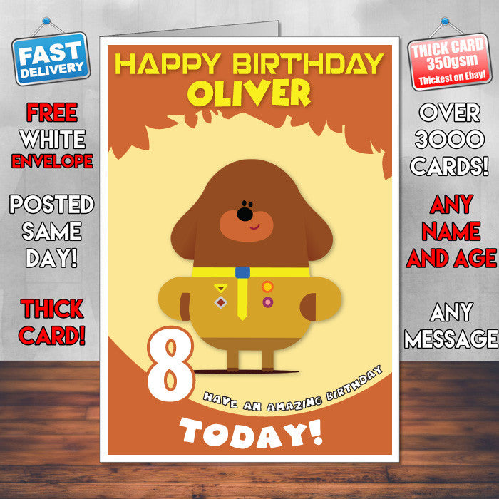 Personalised Kids Inspired Hey Duggee 1 Style Theme Personalised Kidshows Birthday Card (SA)
