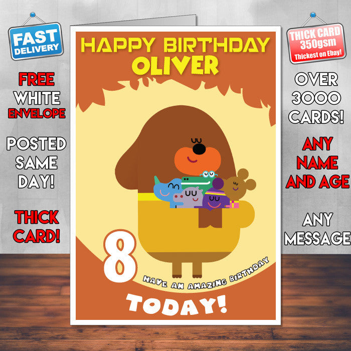 Personalised Kids Inspired Hey Duggee 2 Style Theme Personalised Kidshows Birthday Card (SA)