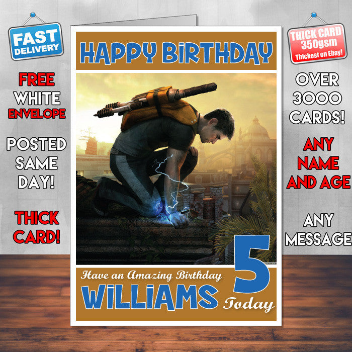 Personalised Kids Infamous 1 Game Inspired Style Birthday Card (SA)