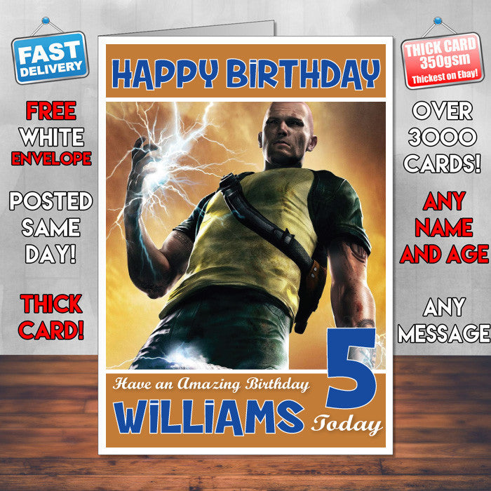 Personalised Kids Infamous 2 Game Inspired Style Birthday Card (SA)