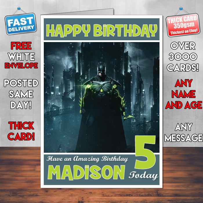 Personalised Kids Injustice 2 Batman Game Inspired Style Birthday Card (SA)