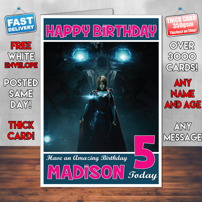 Personalised Kids Injustice 2 Supergirl Game Inspired Style Birthday Card (SA)