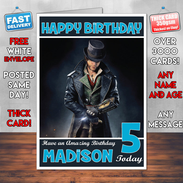 Personalised Kids Jacob Frye Assassins Creed Game Inspired Style Birthday Card (SA)