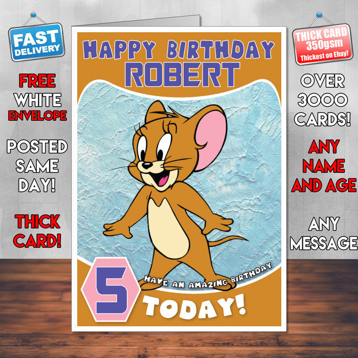 Personalised Kids Inspired Jerry 01 Birthday Card (SA)