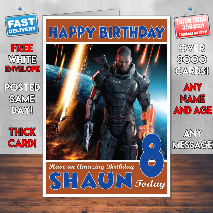 Personalised Kids Mass Effect Wallpaper Game Inspired Style Birthday Card (SA)