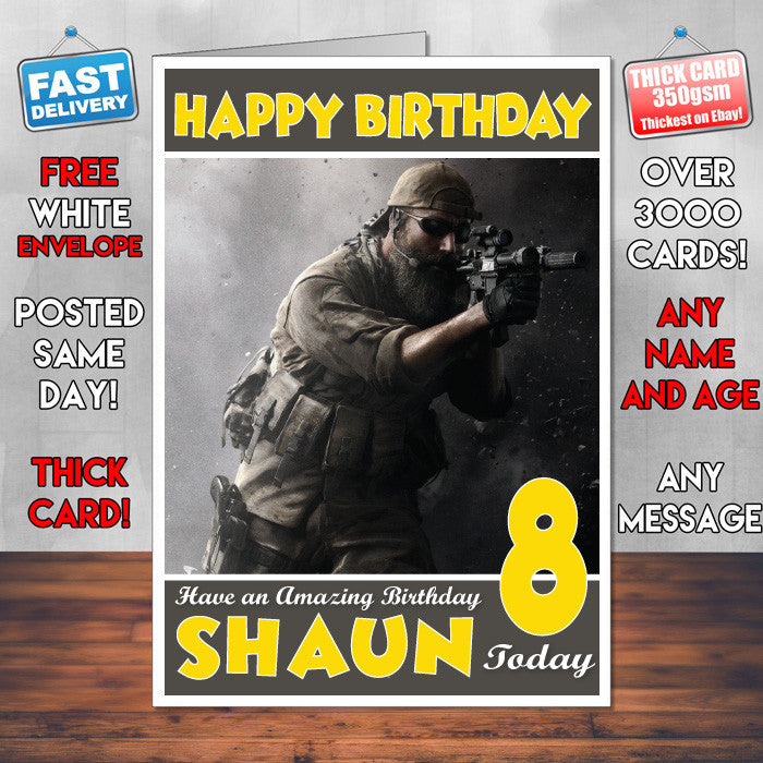 Personalised Kids Medal Of Honor Warfighter 2 Game Inspired Style Birthday Card (SA)