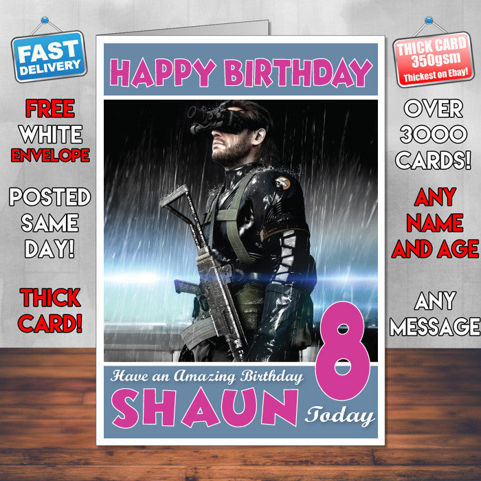Personalised Kids Metal Gear Solid Ground Game Inspired Style Birthday Card (SA)
