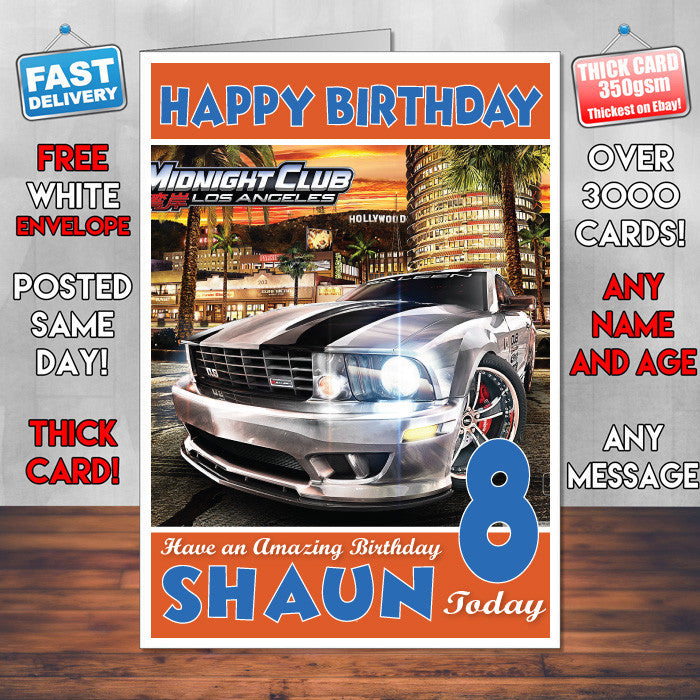 Personalised Kids Midnight Club Los Angeles 2 Game Inspired Style Birthday Card (SA)