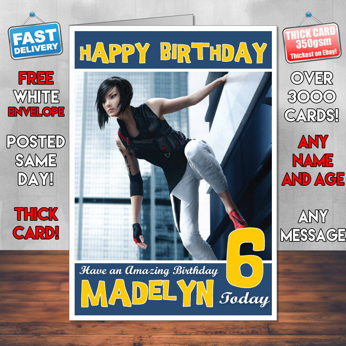 Personalised Kids Mirrors Edge 1 Game Inspired Style Birthday Card (SA)