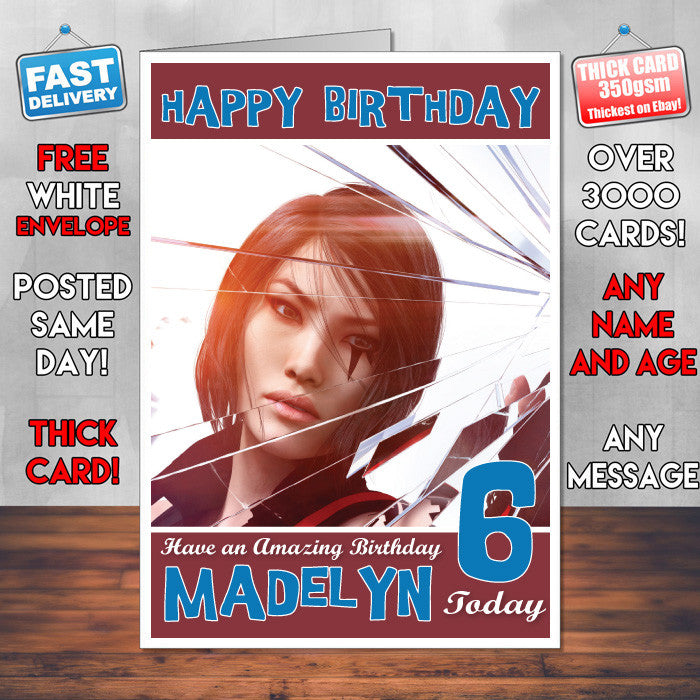 Personalised Kids Mirrors Edge Catalyst Faith Game Inspired Style Birthday Card (SA)