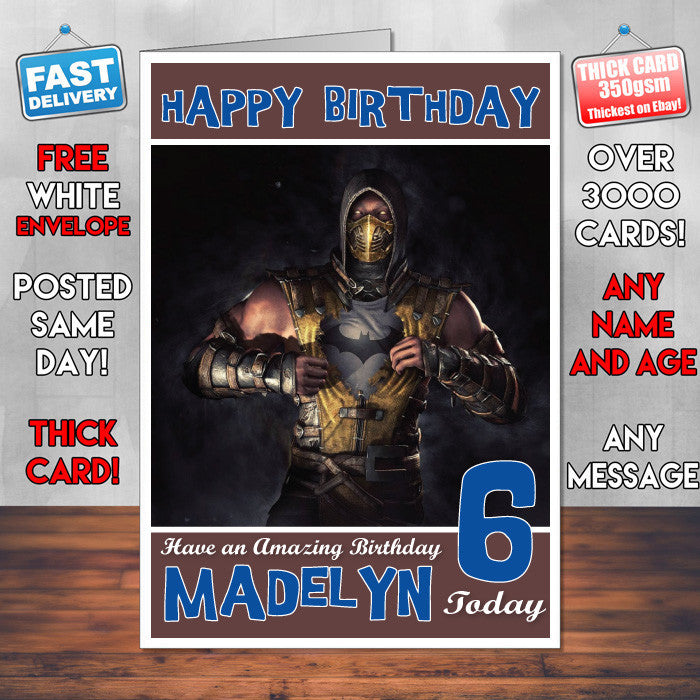 Personalised Kids Mortal Komabt Batman Game Inspired Style Birthday Card (SA)