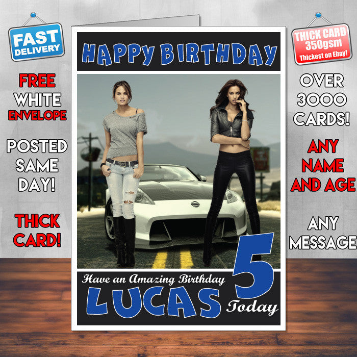 Personalised Kids NFS The Run Irina Shayk And Chrissy Game Inspired Style Birthday Card (SA)