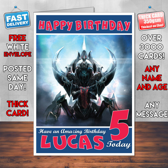 Personalised Kids NYX Assassin Dota 2 Game Inspired Style Birthday Card (SA)