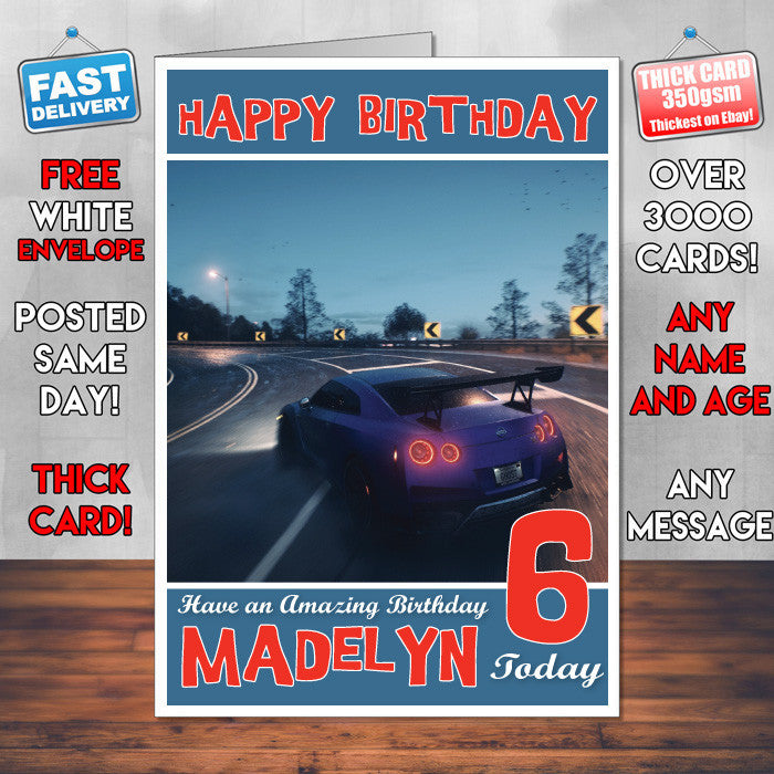 Personalised Kids Need Fo Speed 2015 Game Inspired Style Birthday Card (SA)