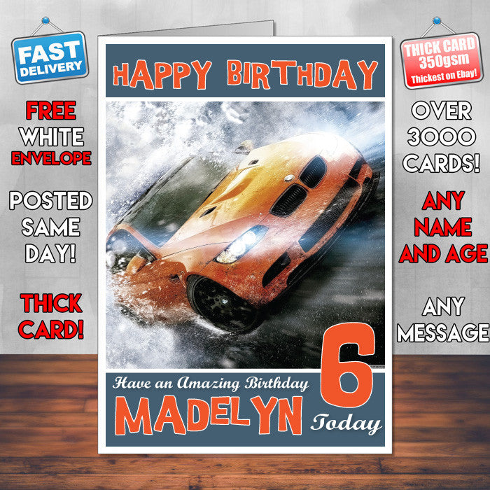 Personalised Kids Need For Speed 1 Game Inspired Style Birthday Card (SA)