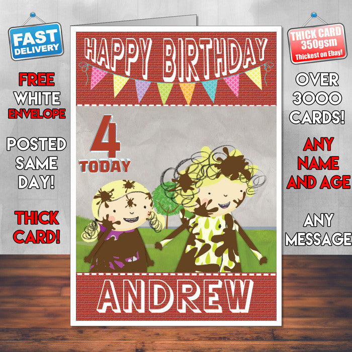 Personalised Kids Inspired Nelly And Nora 2 Style Theme Personalised Kidshows Birthday Card (SA)