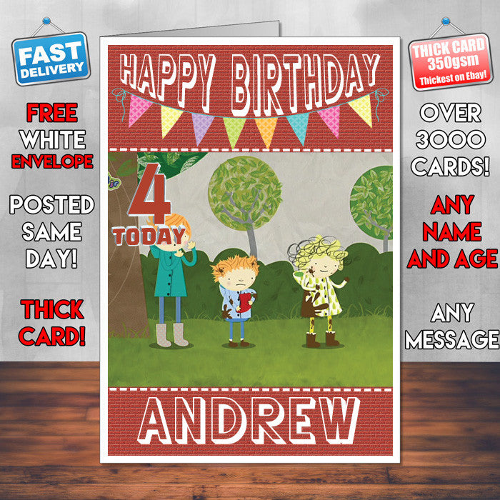 Personalised Kids Inspired Nelly And Nora 4 Style Theme Personalised Kidshows Birthday Card (SA)