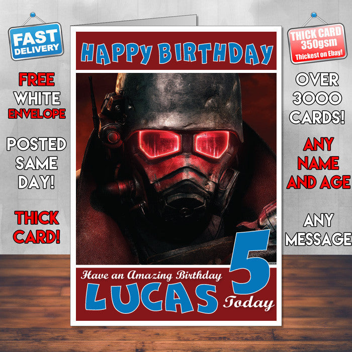 Personalised Kids New Vegas 3 Fallout 1 Game Inspired Style Birthday Card (SA)