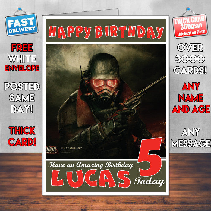 Personalised Kids New Vegas 3 Fallout Game Inspired Style Birthday Card (SA)