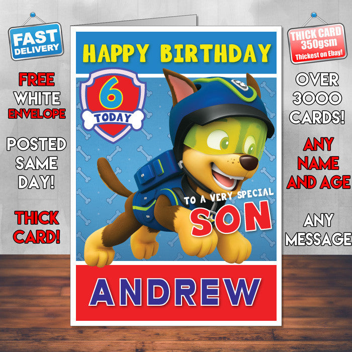 Personalised Kids Inspired PAW PATROL CHASE 1 Birthday Card (SA)