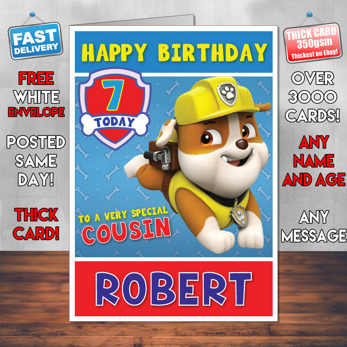 Personalised Kids Inspired PAW PATROL RRUBBLE Birthday Card (SA)