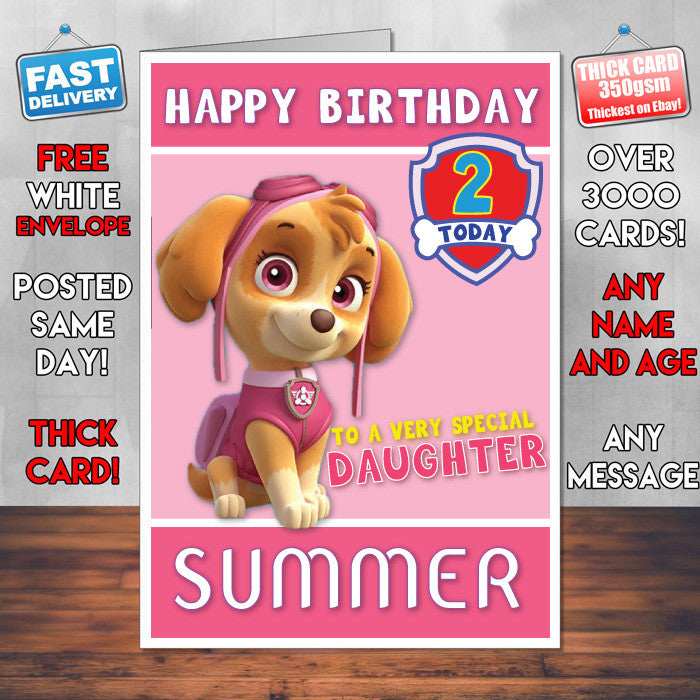 Personalised Kids Inspired PAW PATROL SKYE Birthday Card (SA)