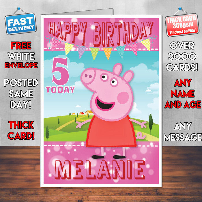 Personalised Kids Inspired PEPPA PIG 1 Birthday Card (SA)